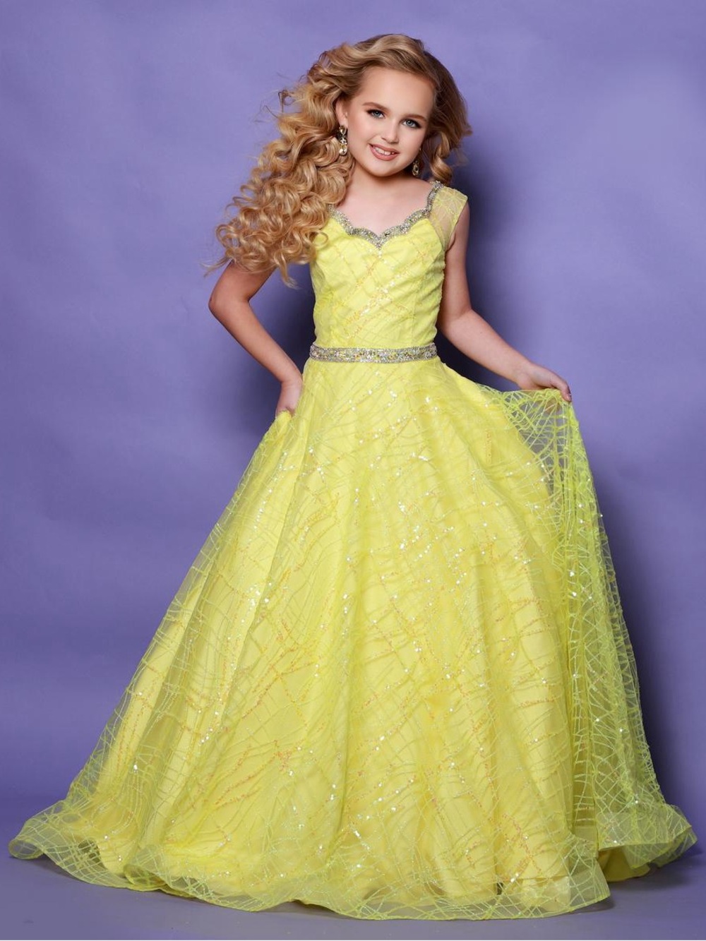 Sparkling Lemon Yellow Girls' Formal Ball Gown Dress